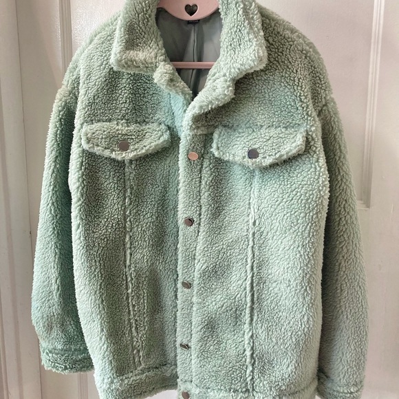 New Without Tags Mint Green Blue Pastel Teddy Jacket Coat - Picture 3 of 6